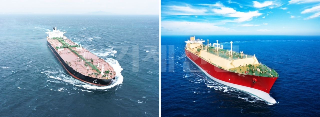 대우조선해양이 수주한 VLCC(사진 왼쪽)와 삼성이 수주한 LNG선