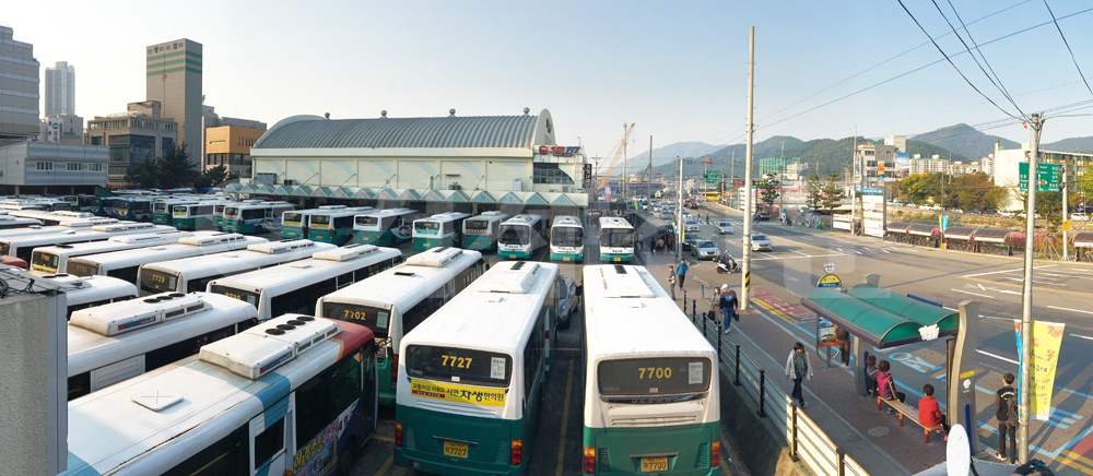 예전 거제지역 시내버스 파업 당시 고현버스터미널 모습.