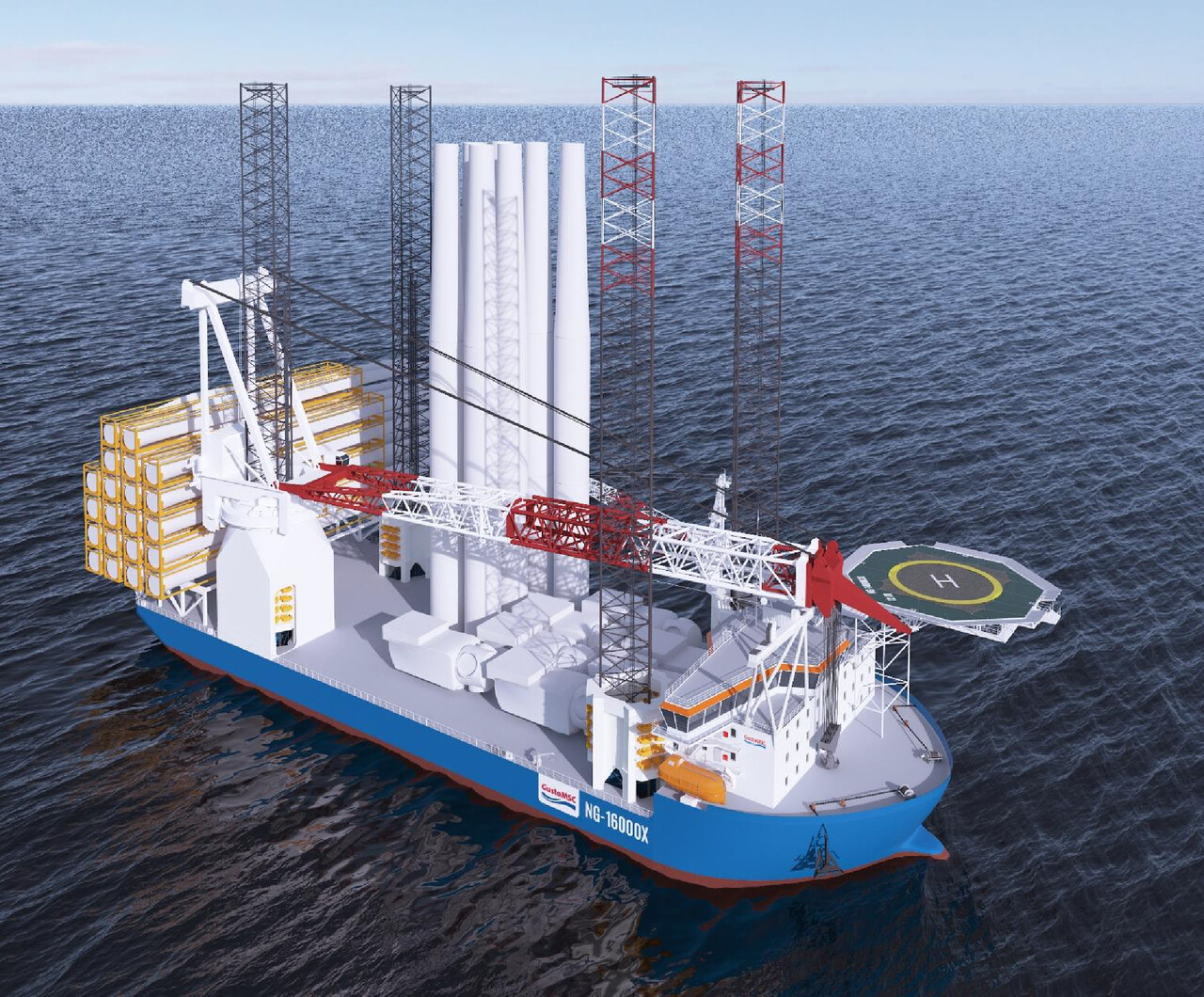 대우조선해양이 건조중인 대형 해상풍력발전기 설치선 ‘NG-16000X’ 디자인 조감도